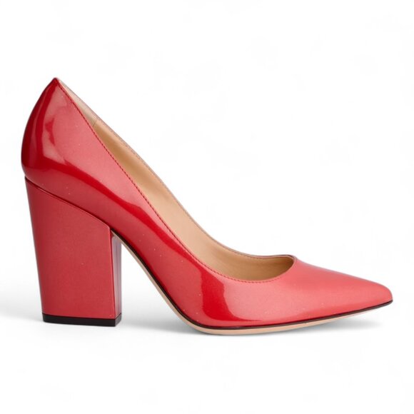 SERGIO ROSSI, Women’s Patent-Leather Block-Heel Pumps, Red Size 38 EU, Size 8 US - Picture 1 of 14
